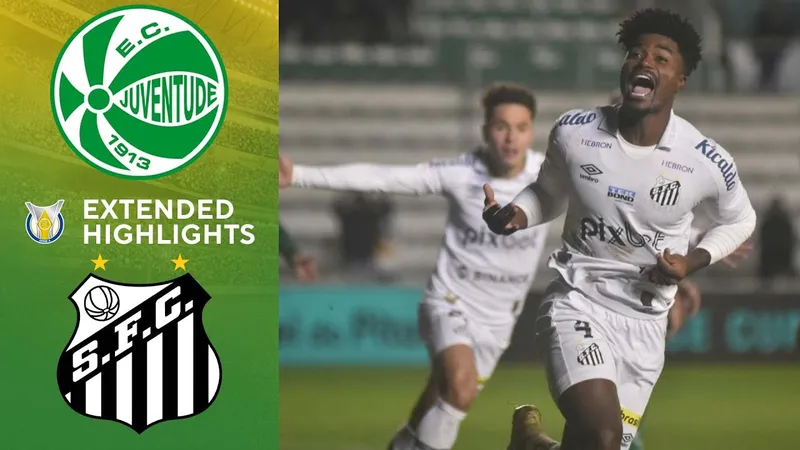 Cầu thủ từ đội Juventude đang tung cú sút mạnh vào khung thành của đội Santos